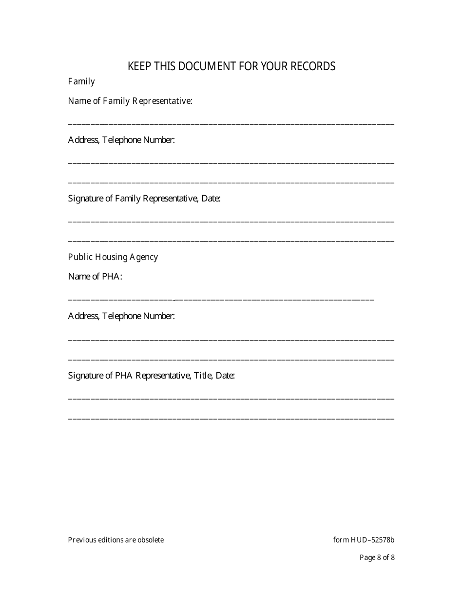 Form HUD-52578B Statement of Family Responsibility - Section 8 Project-Based Voucher Program, Page 8