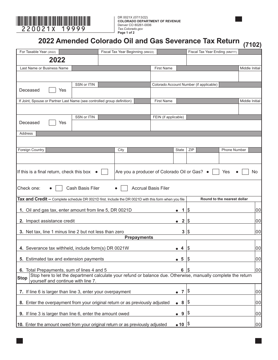 Form DR0021X Amended Colorado Oil and Gas Severance Tax Return - Colorado, Page 2