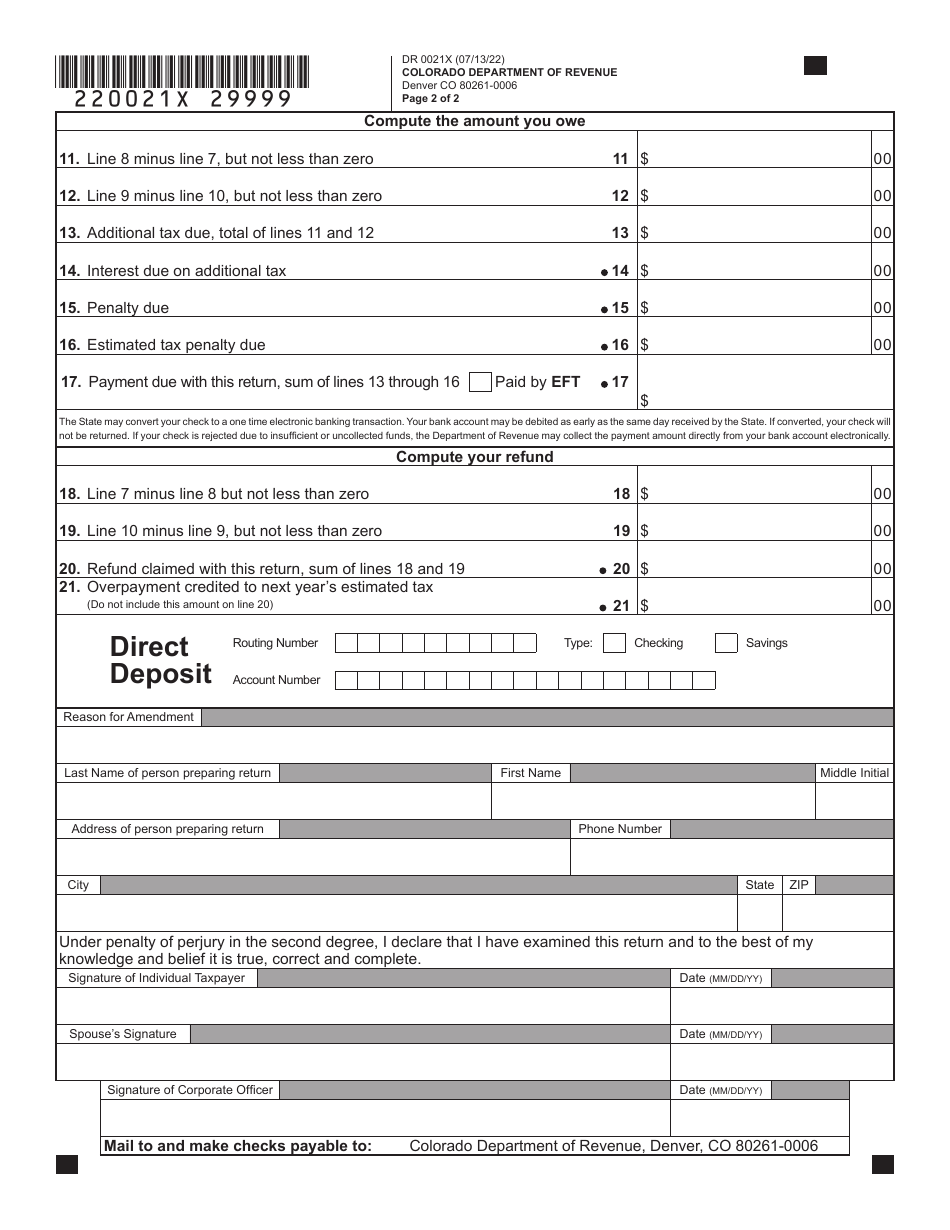 Form DR0021X Amended Colorado Oil and Gas Severance Tax Return - Colorado, Page 3
