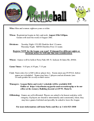 Document preview: Roster/Registration Form - Pickle Ball - City of Ionia, Michigan