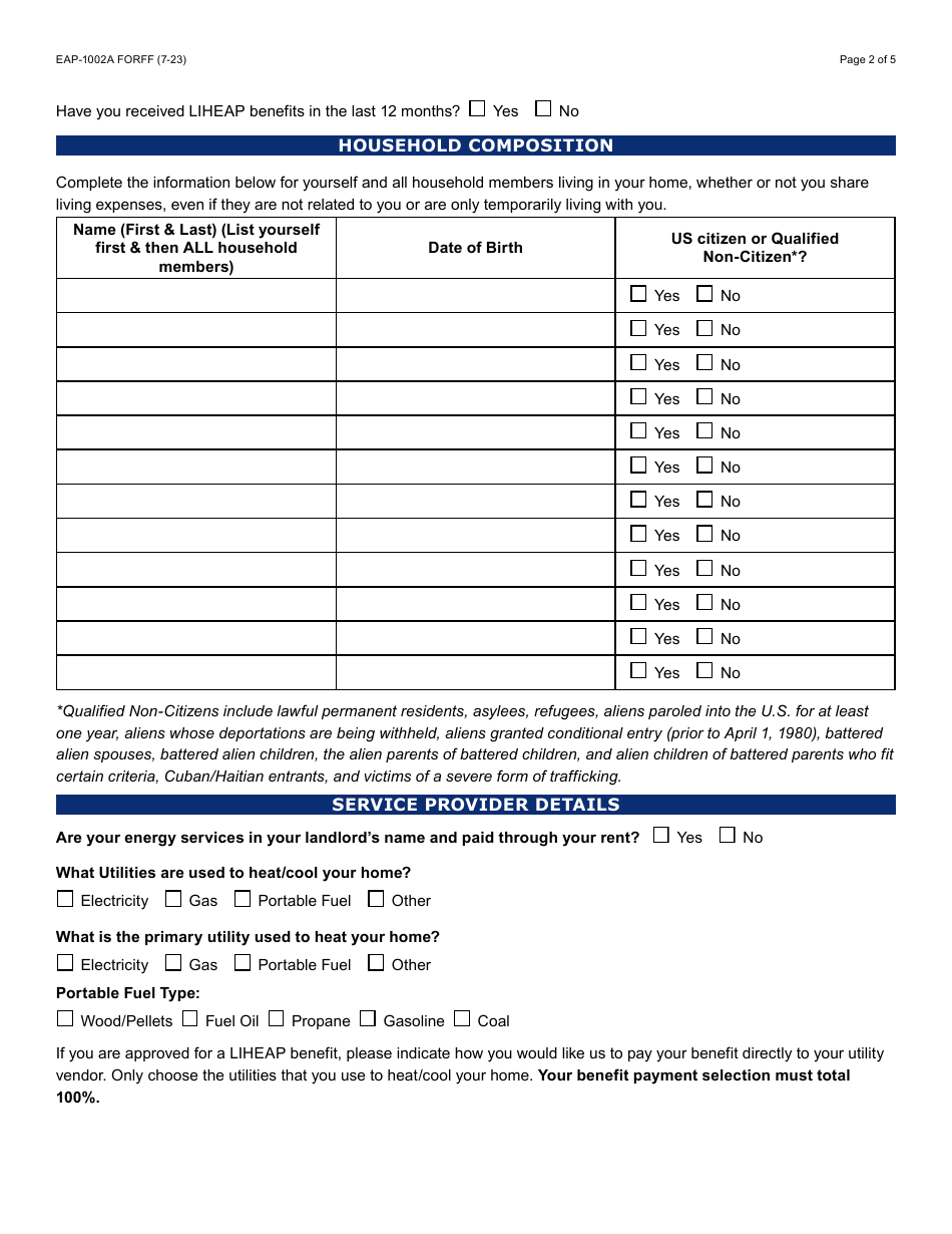 Form EAP-1002A Liheap Application - Arizona, Page 2