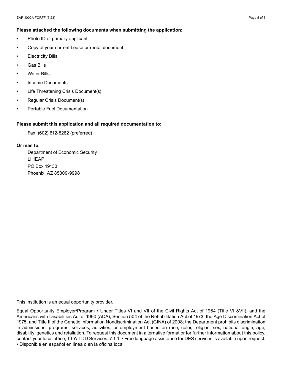 Form EAP-1002A Liheap Application - Arizona, Page 5