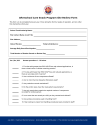 Document preview: Afterschool Care Snack Program Site Review Form - Arizona