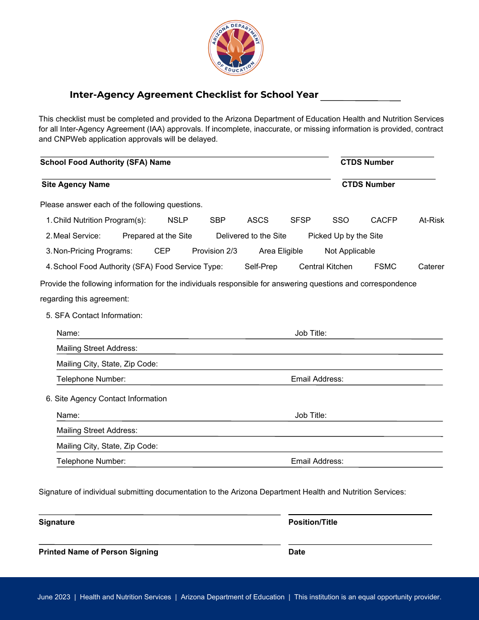 Inter-Agency Agreement Checklist - Arizona, Page 1