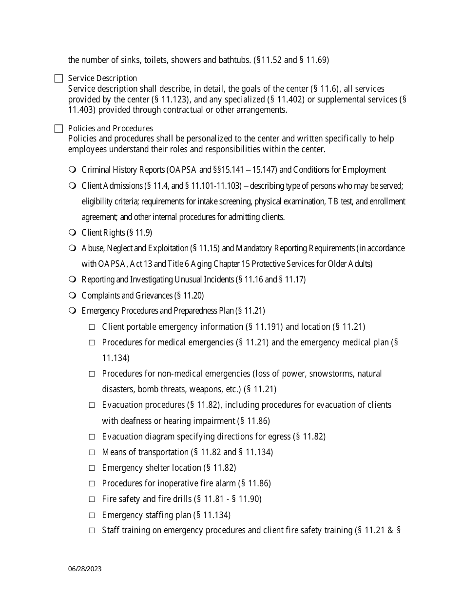Initial Application Checklist for Older Adult Daily Living Center Licensure - Pennsylvania, Page 3