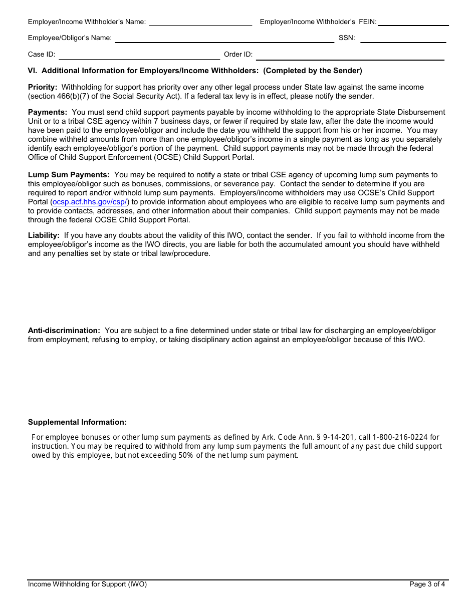 Income Withholding for Support - Arkansas, Page 3