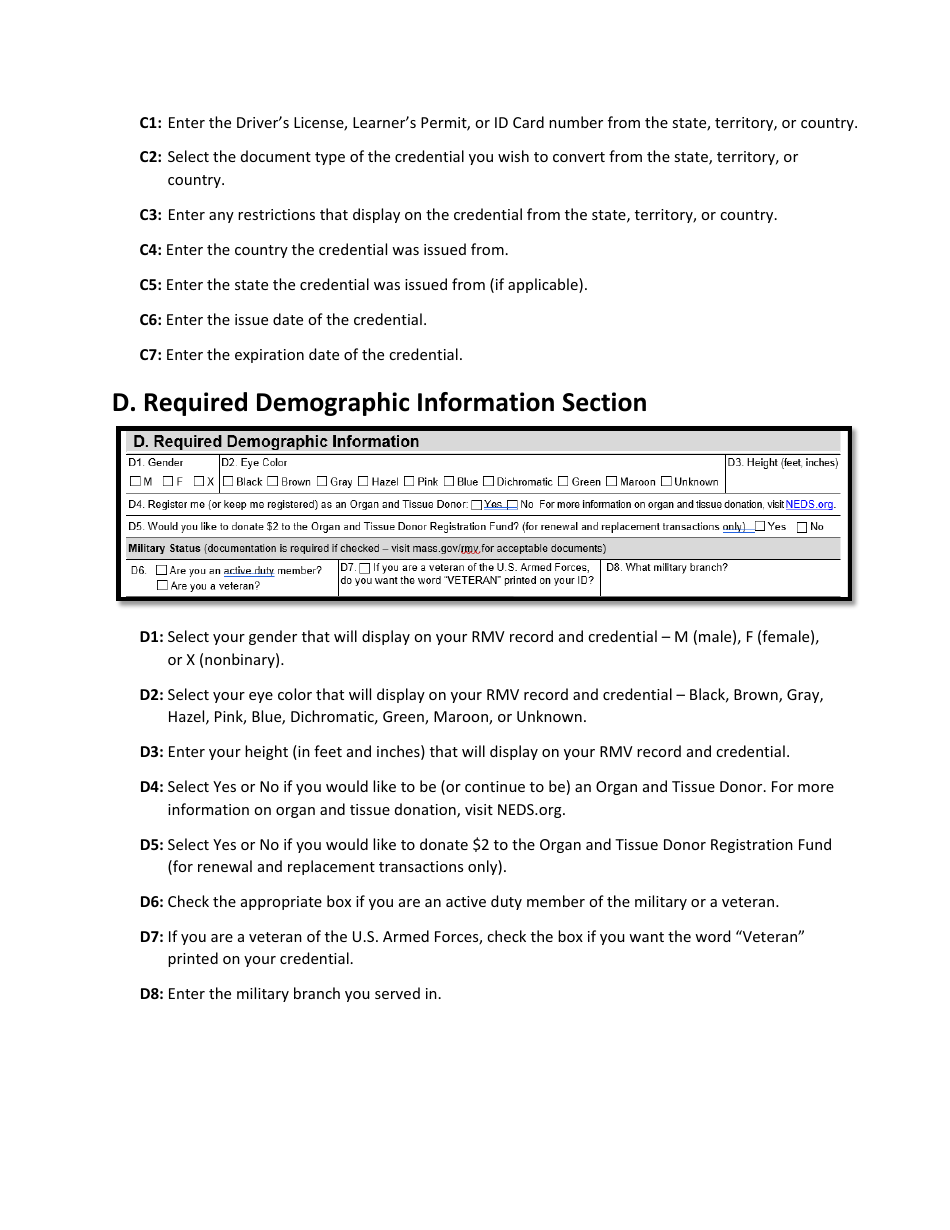 Instructions for Form LIC100 Drivers License, Learners Permit or Id Card Application - Massachusetts, Page 3
