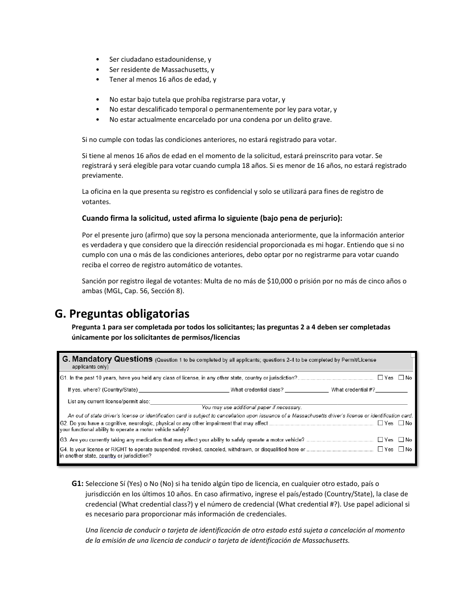 Instrucciones para Formulario LIC100 Drivers License, Learners Permit or Id Card Application - Massachusetts (Spanish), Page 5