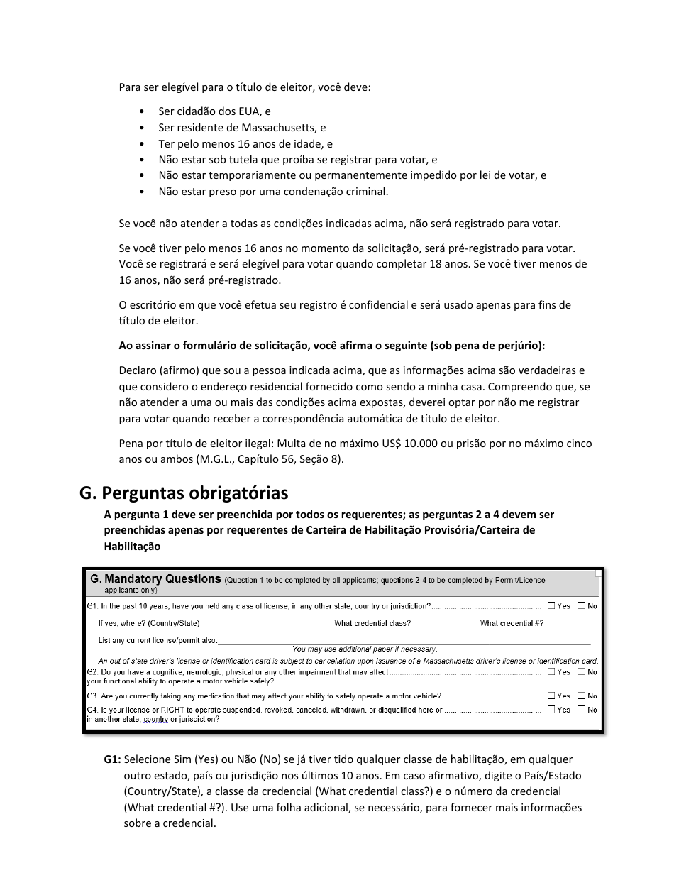 Instructions for Form LIC100 Drivers License, Learners Permit or Id Card Application - Massachusetts (Portuguese), Page 5