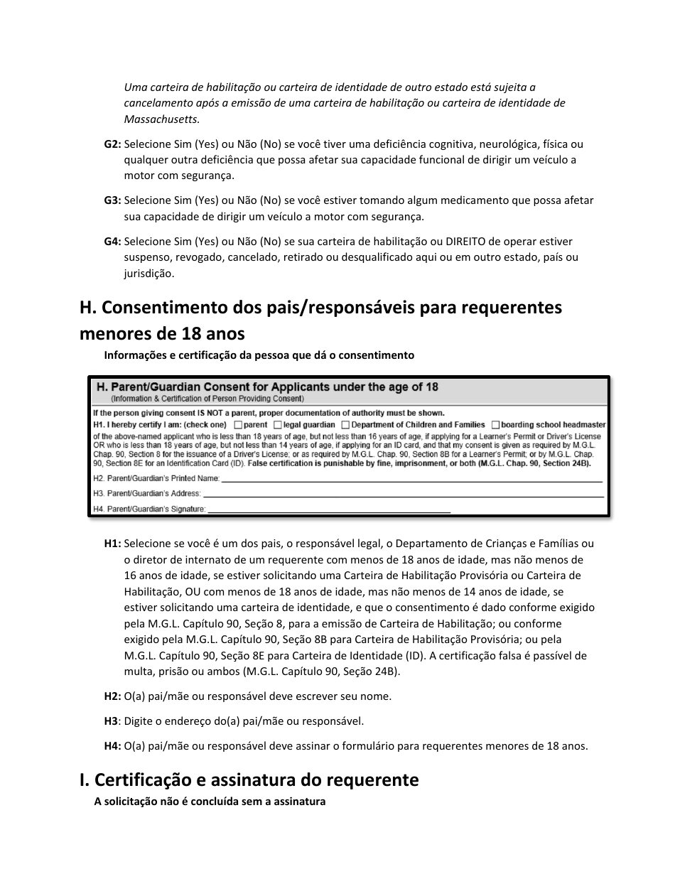 Instructions for Form LIC100 Drivers License, Learners Permit or Id Card Application - Massachusetts (Portuguese), Page 6