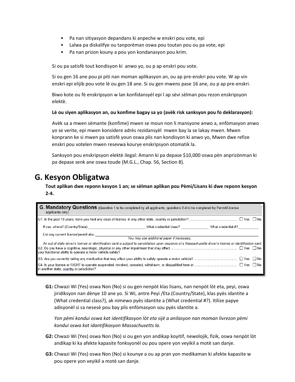 Instructions for Form LIC100 Drivers License, Learners Permit or Id Card Application - Massachusetts (Haitian Creole), Page 5