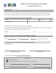 Document preview: Form LIC119 Affidavit of No Social Security Number - Massachusetts