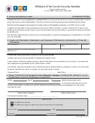 Document preview: Form LIC119 Affidavit of No Social Security Number - Massachusetts (English/Spanish)