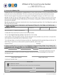 Document preview: Form LIC119 Affidavit of No Social Security Number - Massachusetts (English/Vietnamese)