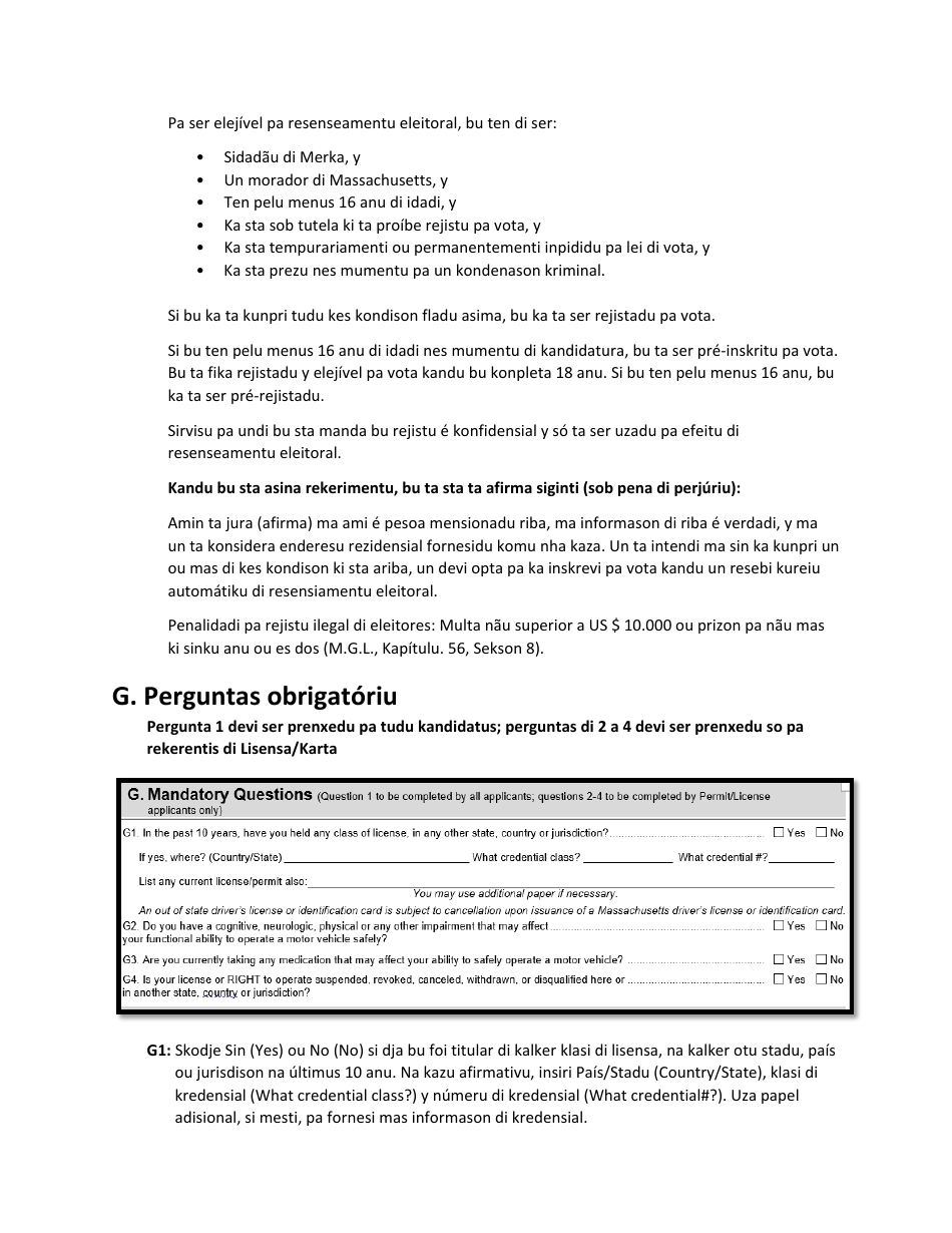 Instructions for Form LIC100 Drivers License, Learners Permit or Id Card Application - Massachusetts (Cape Verdean), Page 5