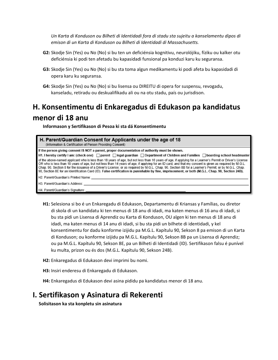 Instructions for Form LIC100 Drivers License, Learners Permit or Id Card Application - Massachusetts (Cape Verdean), Page 6