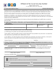 Document preview: Form LIC119 Affidavit of No Social Security Number - Massachusetts (English/French)