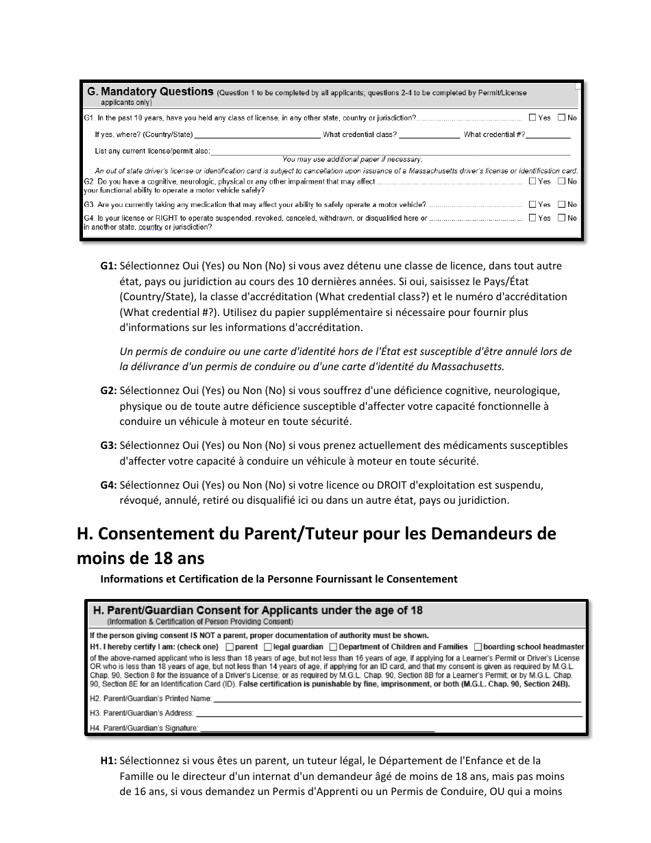 Instructions for Form LIC100 Drivers License, Learners Permit or Id Card Application - Massachusetts (French), Page 6