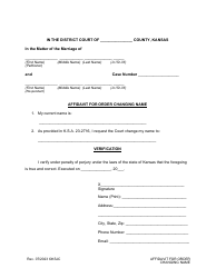 Document preview: Affidavit for Order Changing Name - Kansas