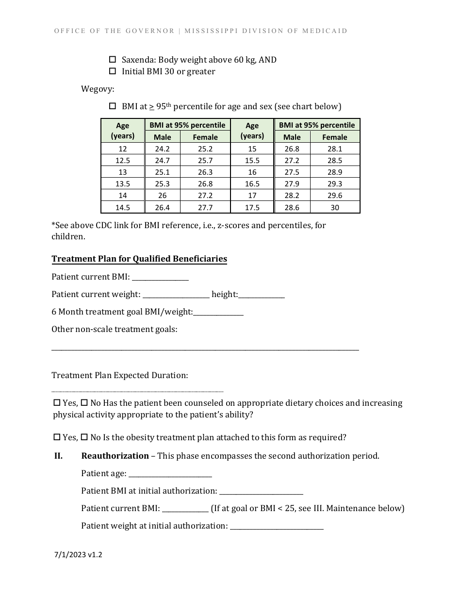 Prior Authorization Form - Anti-obesity Select Agents - Mississippi, Page 5