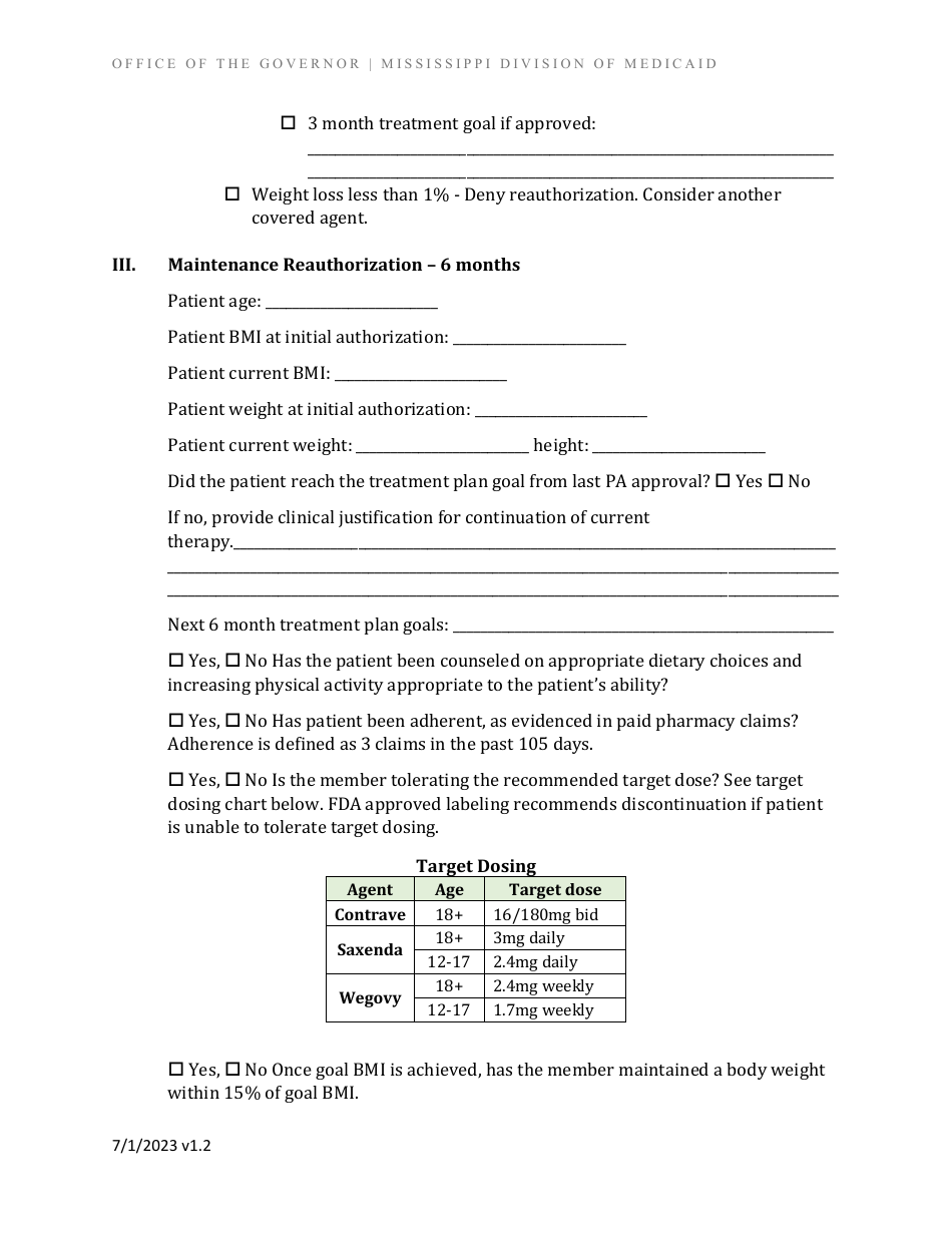 Prior Authorization Form - Anti-obesity Select Agents - Mississippi, Page 7