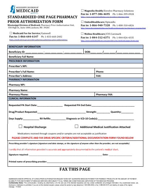 Prior Authorization Form - Anti-obesity Select Agents - Mississippi Download Pdf