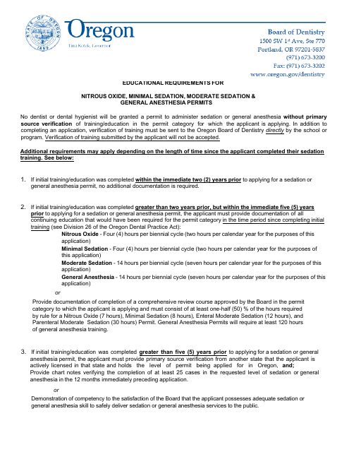 Nitrous Oxide Permit Application - Oregon Download Pdf