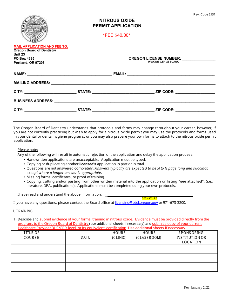 Nitrous Oxide Permit Application - Oregon, Page 3