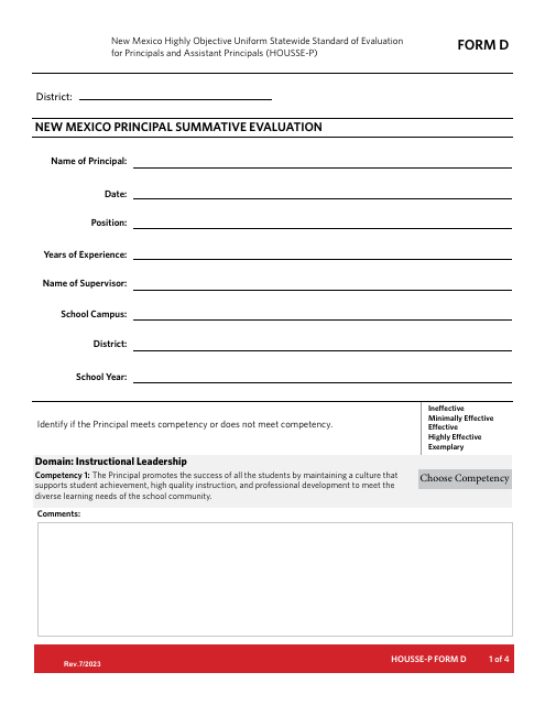 Form D New Mexico Principal Summative Evaluation - New Mexico