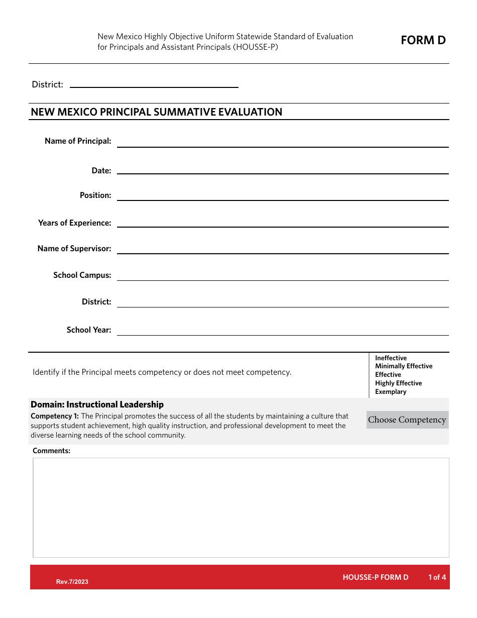 Form D New Mexico Principal Summative Evaluation - New Mexico, Page 1