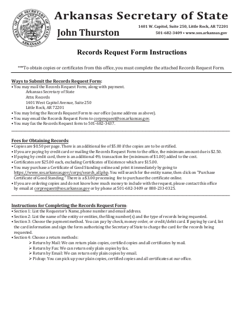 Records Request Form - Arkansas