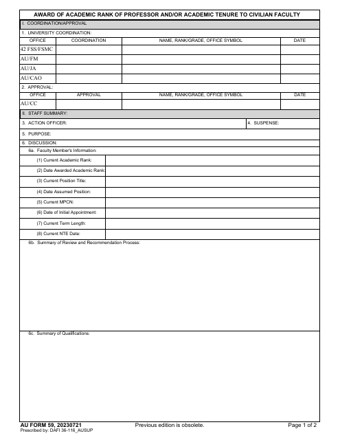 AU Form 59  Printable Pdf