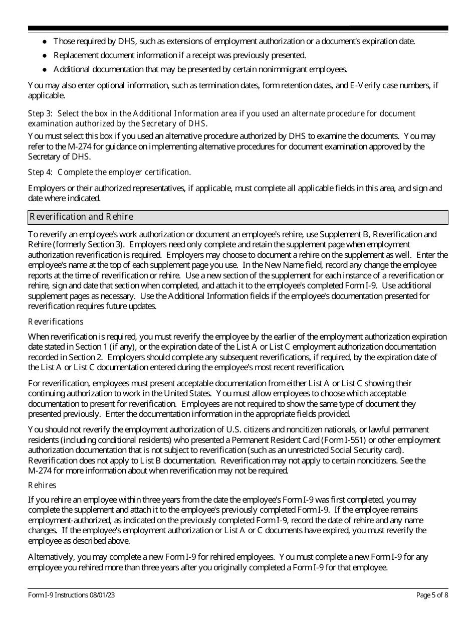 Instructions for USCIS Form I-9 Employment Eligibility Verification, Page 5