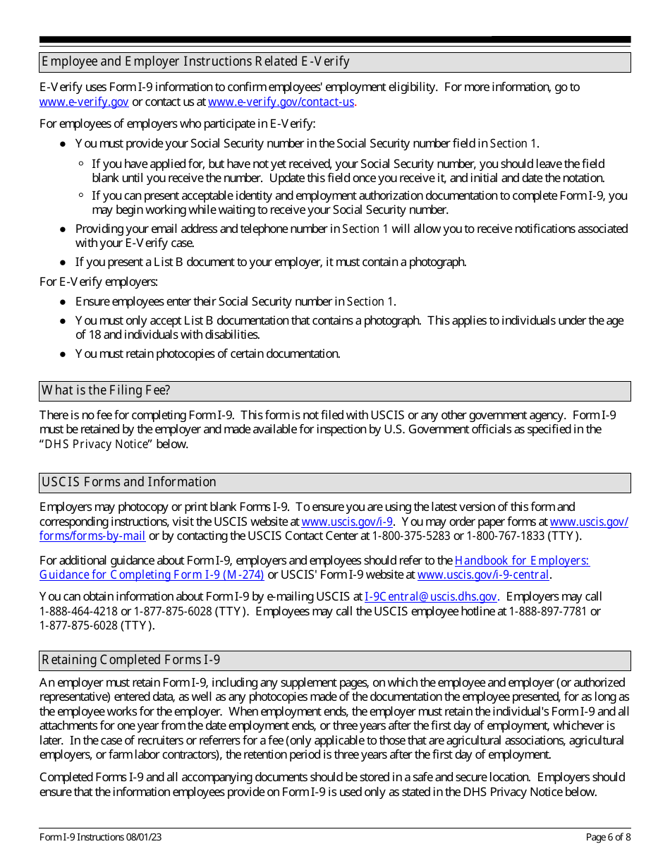 Instructions for USCIS Form I-9 Employment Eligibility Verification, Page 6