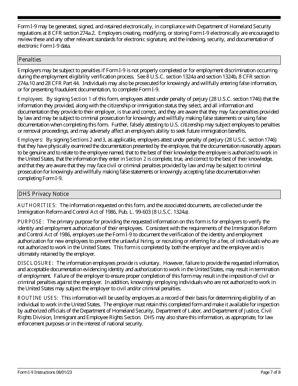 Instructions for USCIS Form I-9 Employment Eligibility Verification, Page 7