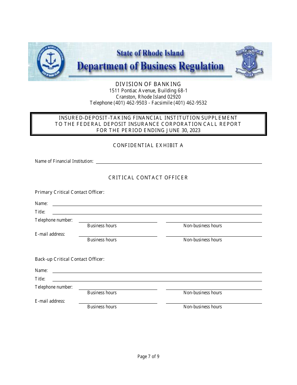 Insured Deposit Taking Financial Institution Call Report - Rhode Island, Page 7