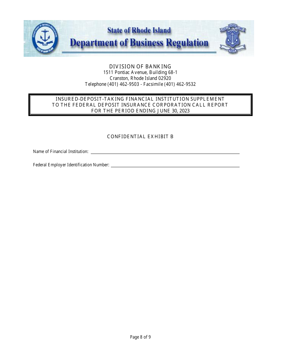 Insured Deposit Taking Financial Institution Call Report - Rhode Island, Page 8