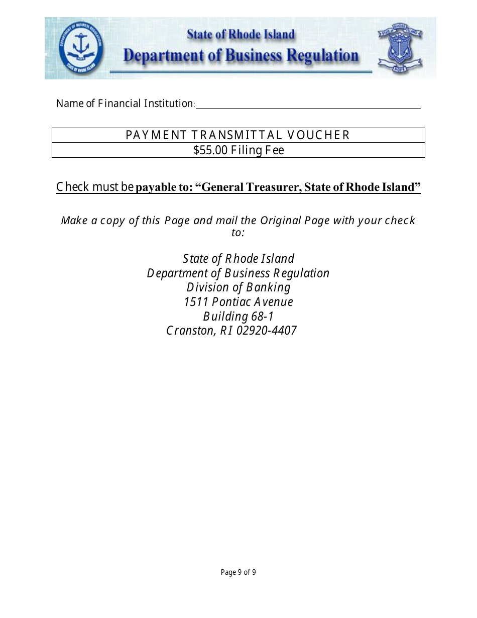 Insured Deposit Taking Financial Institution Call Report - Rhode Island, Page 9