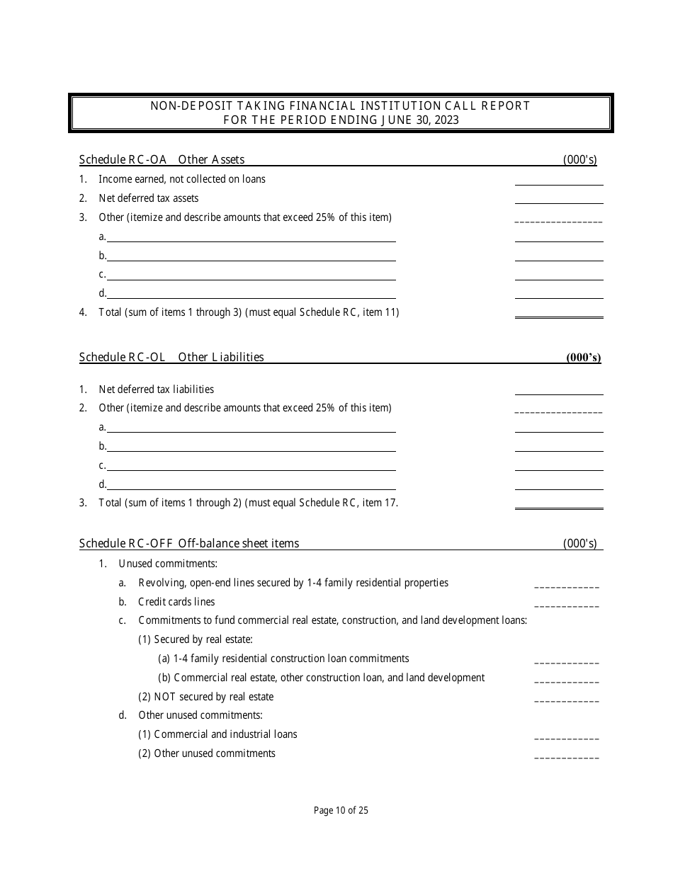 Non Deposit Taking Financial Institution Call Report - Rhode Island, Page 10