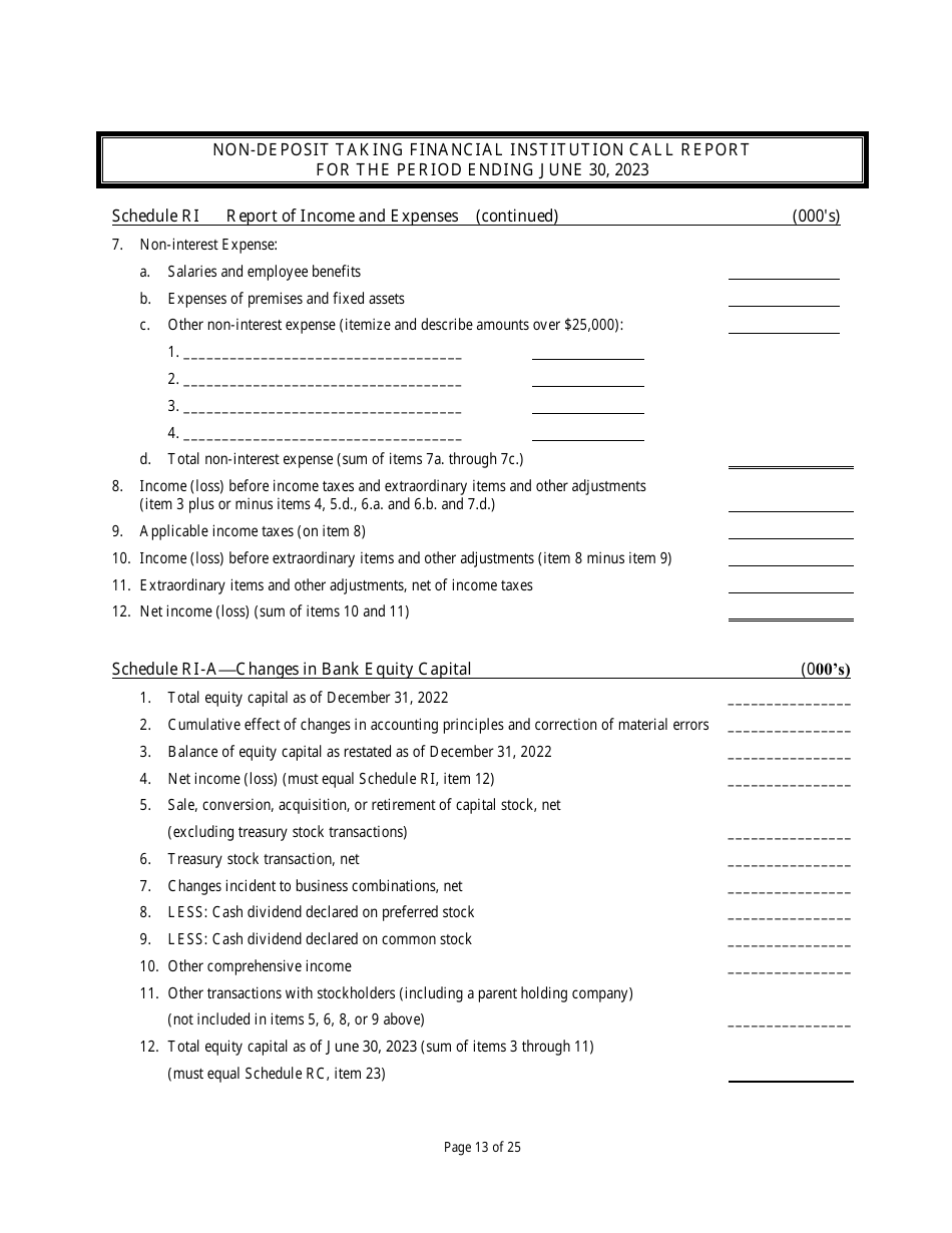 Non Deposit Taking Financial Institution Call Report - Rhode Island, Page 13