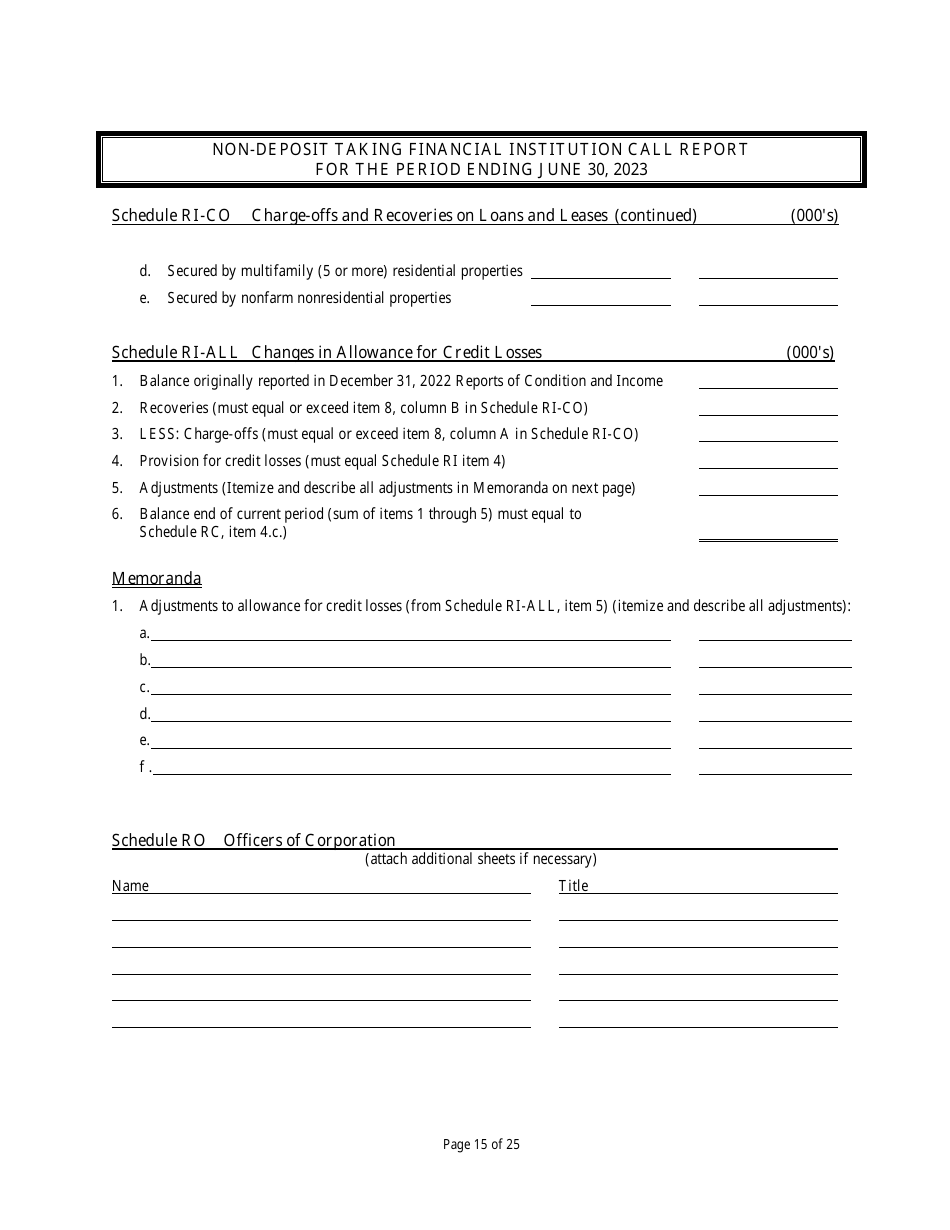Non Deposit Taking Financial Institution Call Report - Rhode Island, Page 15