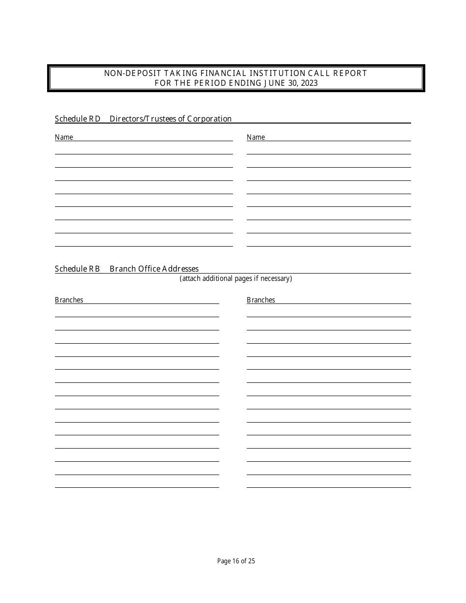 Non Deposit Taking Financial Institution Call Report - Rhode Island, Page 16