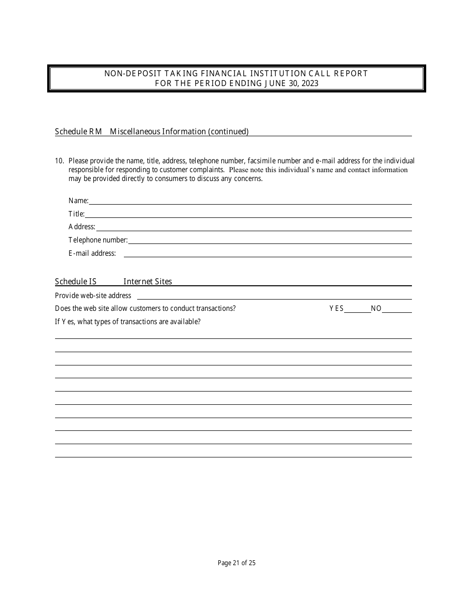 Non Deposit Taking Financial Institution Call Report - Rhode Island, Page 21