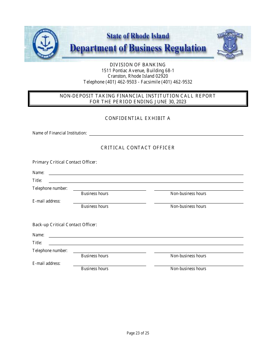 Non Deposit Taking Financial Institution Call Report - Rhode Island, Page 23