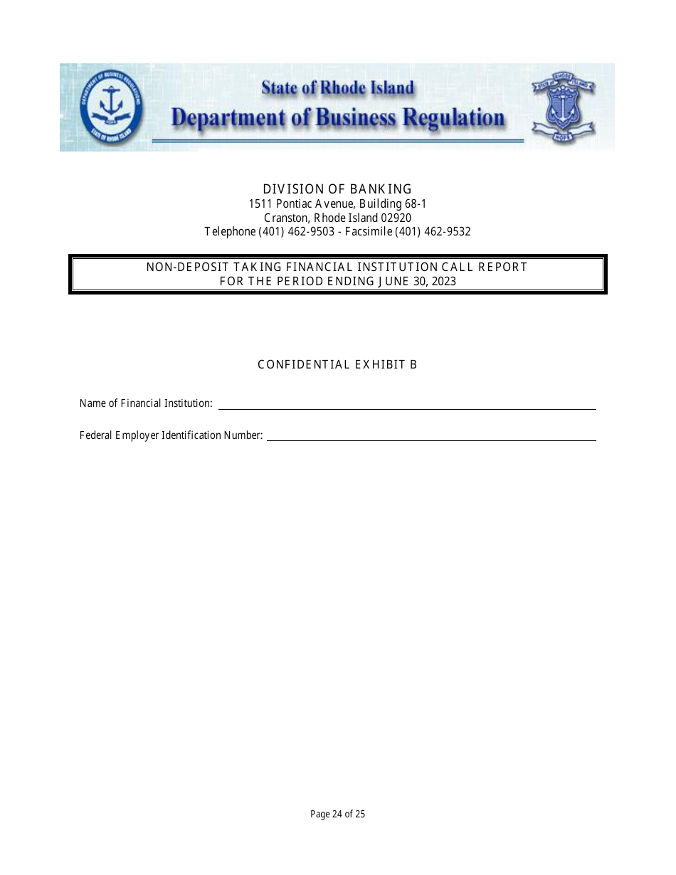 Non Deposit Taking Financial Institution Call Report - Rhode Island, Page 24