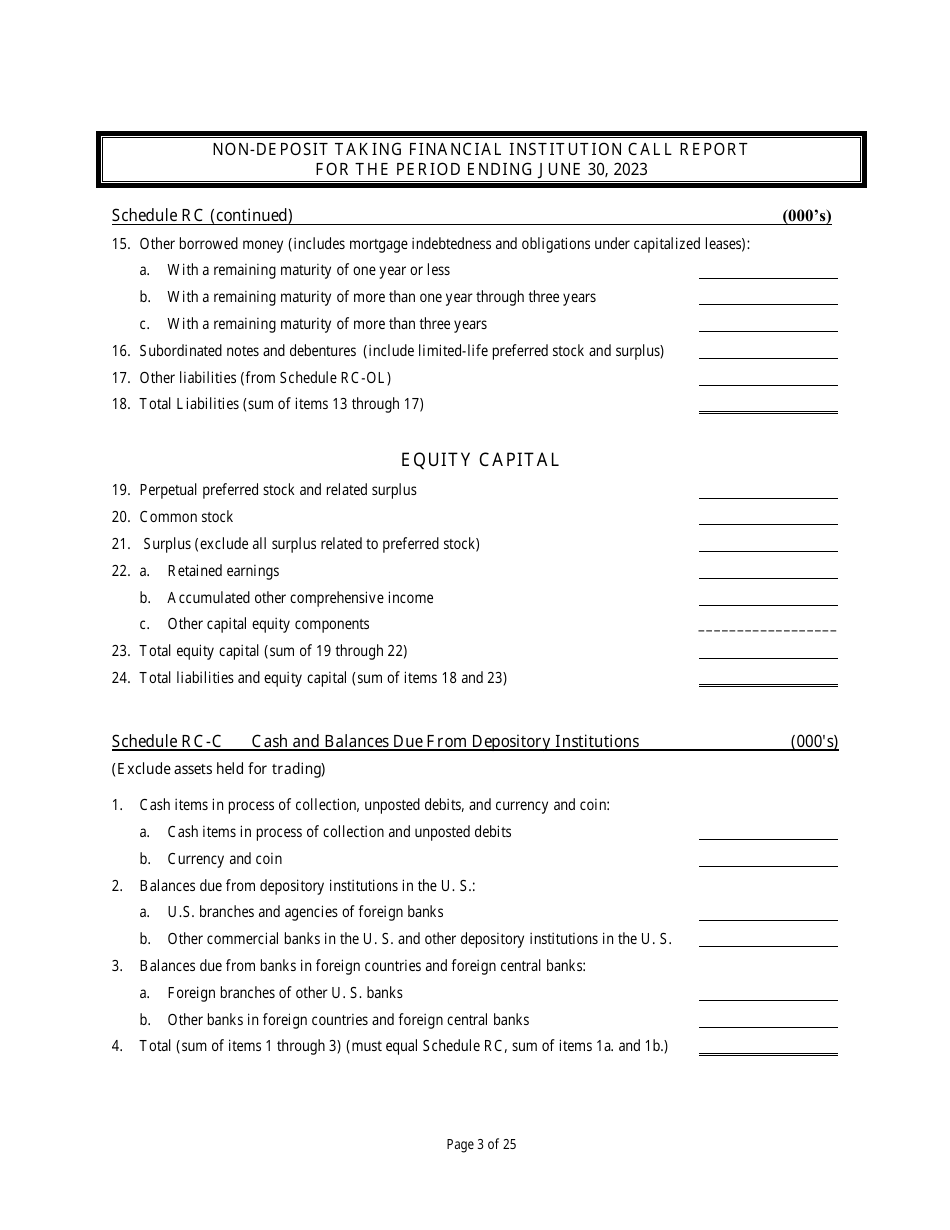 Non Deposit Taking Financial Institution Call Report - Rhode Island, Page 3