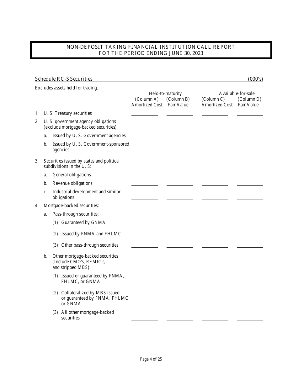 Non Deposit Taking Financial Institution Call Report - Rhode Island, Page 4