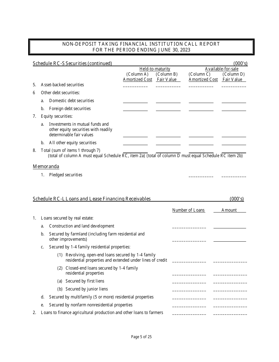Non Deposit Taking Financial Institution Call Report - Rhode Island, Page 5