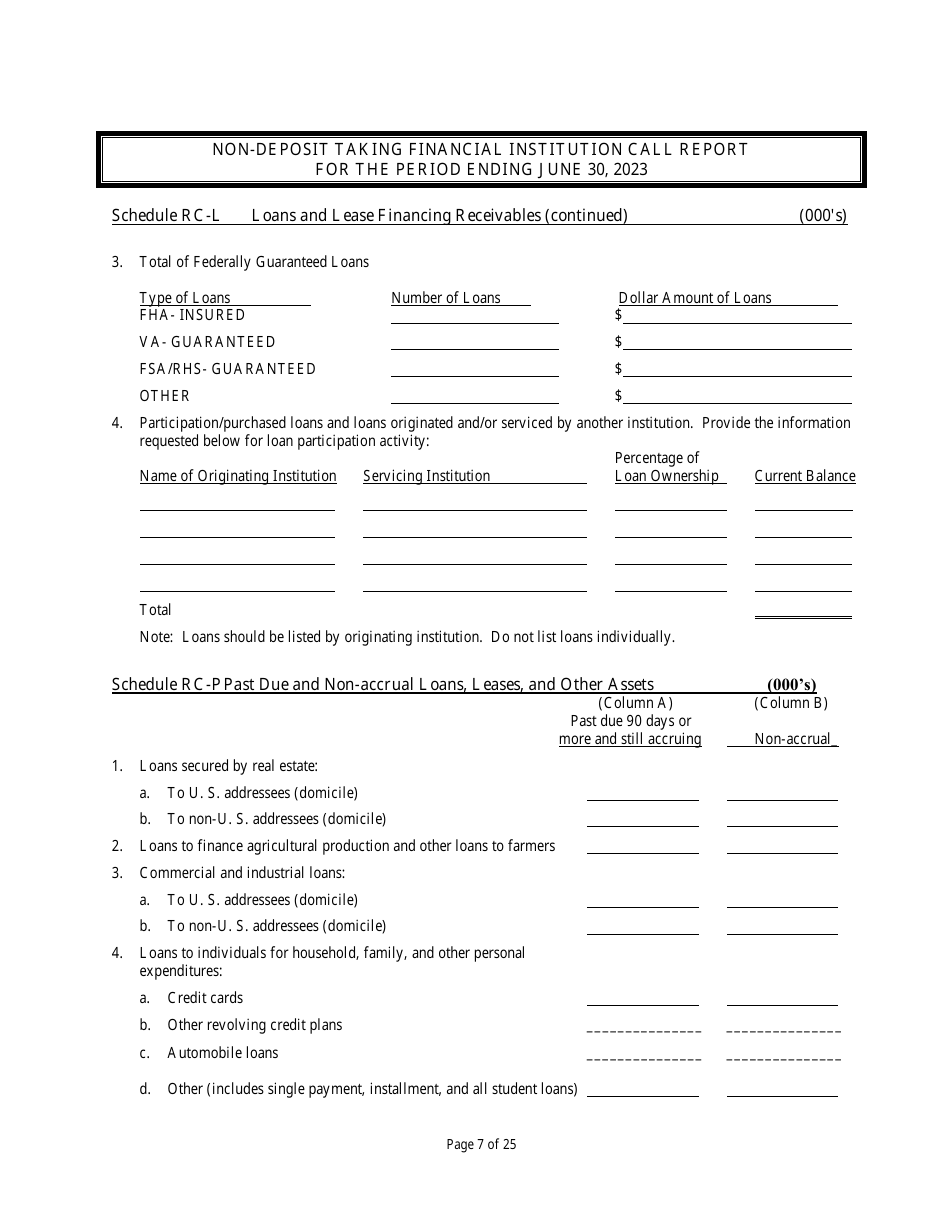 Non Deposit Taking Financial Institution Call Report - Rhode Island, Page 7