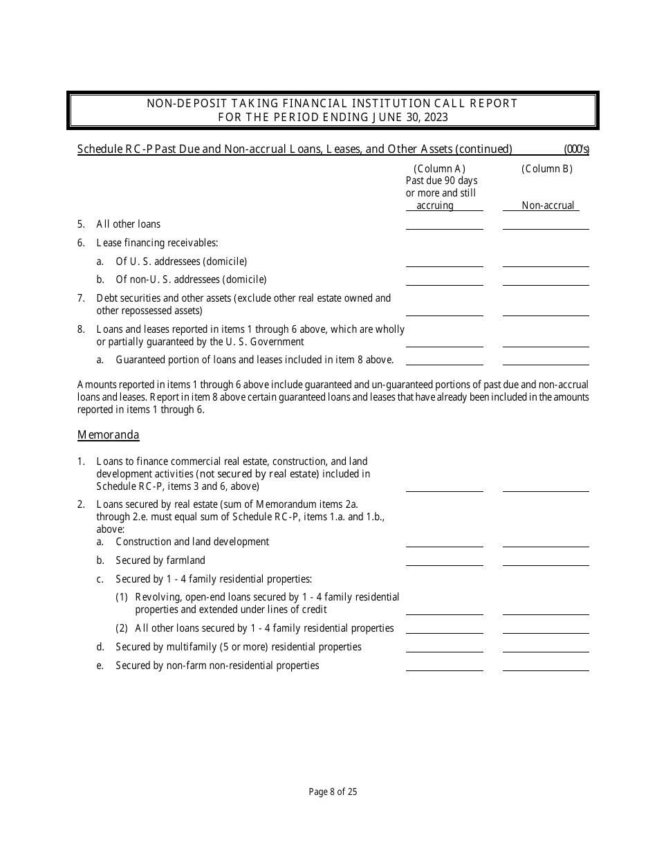 Non Deposit Taking Financial Institution Call Report - Rhode Island, Page 8